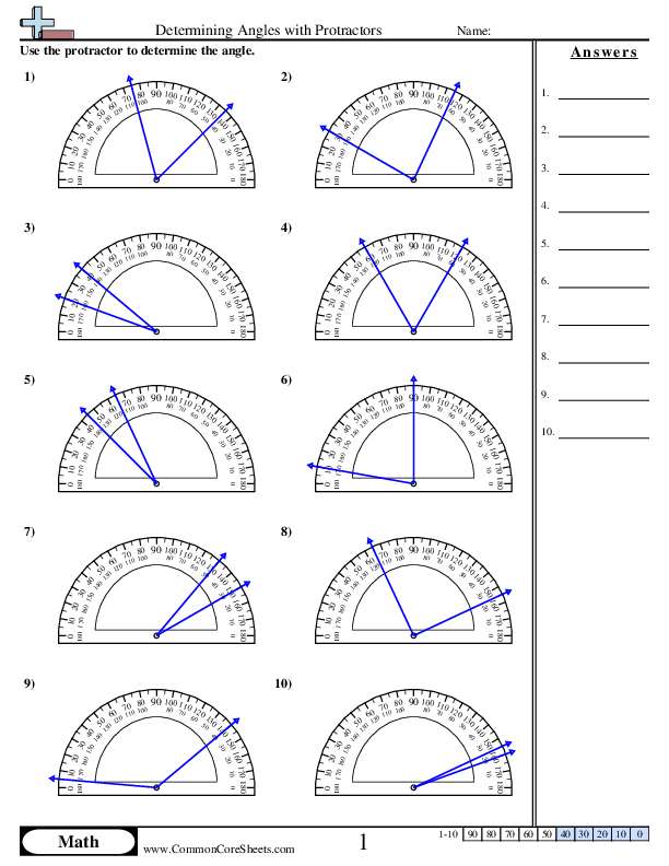 Angles Worksheets - Determining Angles With Protractors worksheet
